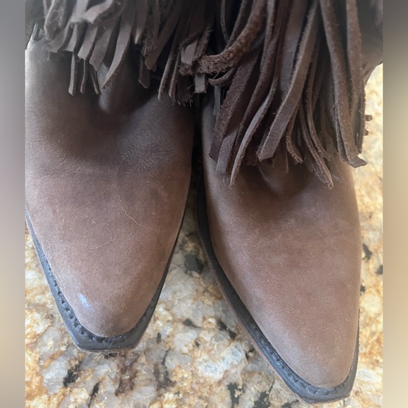 Liberty Black brown leather fringe booties size 8 boho western - Picture 5 of 5